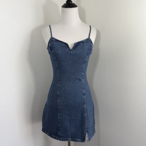 Gap Denim Mini Dress Western Womens Blue Jean Spaghetti Strap Y2K - Picture 2 of 12
